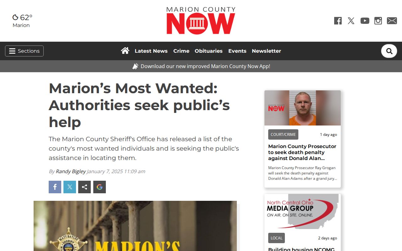 Marion County Most Wanted news report dated January 7, 2025